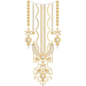 Elegant Gold Floral Geometric Keyhole Neckline Embroidery Design