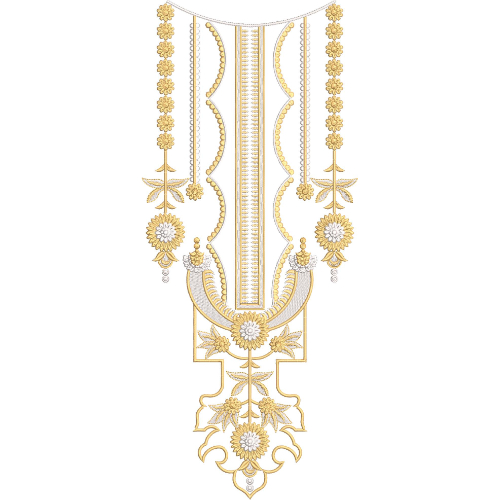 Elegant Gold Floral Geometric Keyhole Neckline Embroidery Design