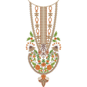 Elegant Multicolor Floral Ornamental Keyhole Neckline Embroidery Design