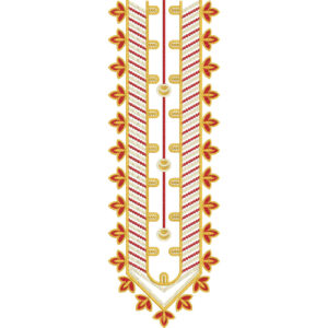 Elegant Red and Gold Geometric Leaf U-Neckline Embroidery Design