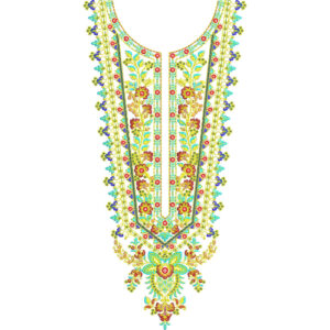 Elegant Multicolor Floral V-Neckline Embroidery Design