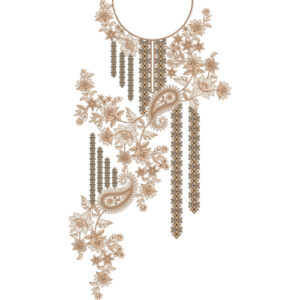 Elegant Beige Floral Paisley Asymmetrical Neckline Embroidery Design
