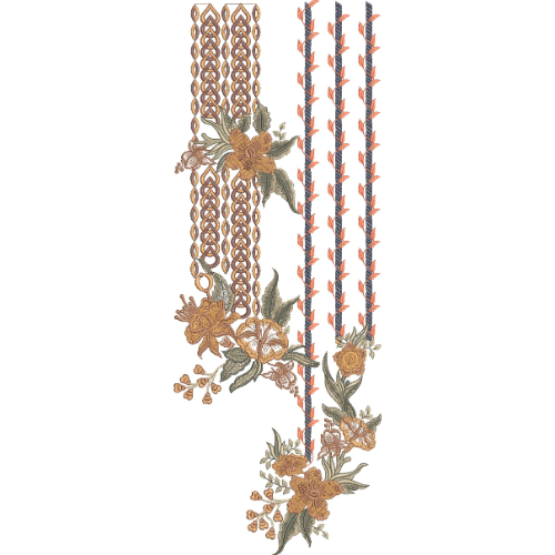 Elegant Floral Border and Vine Embroidery Neckline Design