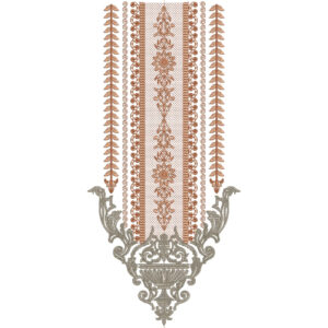 Elegant Ornamental Urn and Geometric Border Embroidery Neckline Design