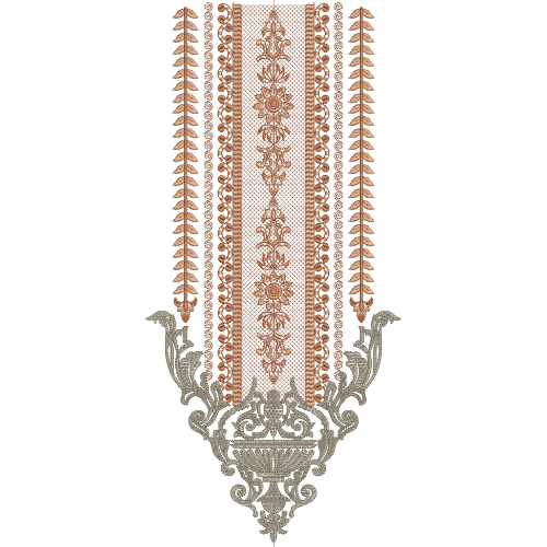 Elegant Ornamental Urn and Geometric Border Embroidery Neckline Design