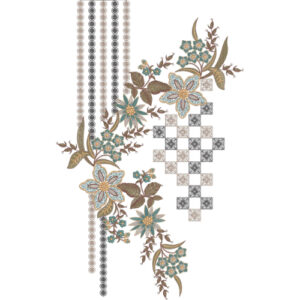 Elegant Floral Geometric Vine Embroidery Neckline Design