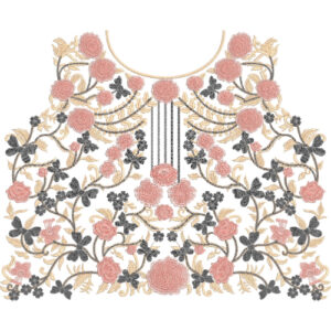 Luxurious Floral Bouquet Neckline Embroidery Design