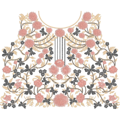Luxurious Floral Bouquet Neckline Embroidery Design