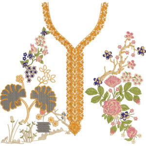 Elegant Ornate V-Neck Floral Embroidery Design
