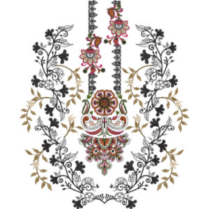 Elegant Traditional Floral Scrollwork Neckline Embroidery Design
