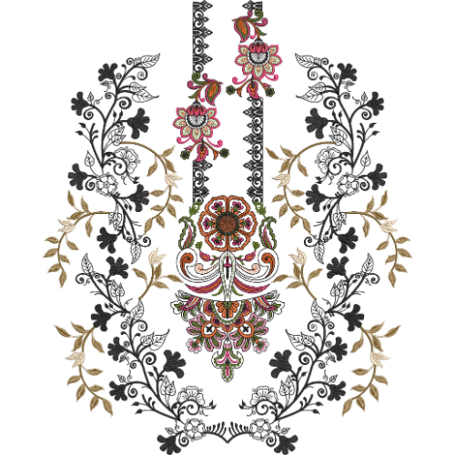 Elegant Traditional Floral Scrollwork Neckline Embroidery Design