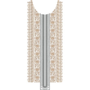Elegant Floral Border and Geometric Panel Neckline Embroidery Design