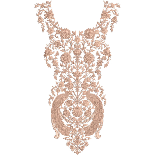 Elegant Peacock Floral V-Neck Embroidery Design