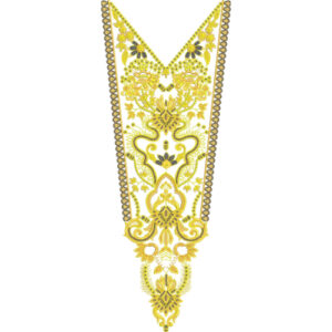 Elegant Golden Ornamental V-Neckline Embroidery Design