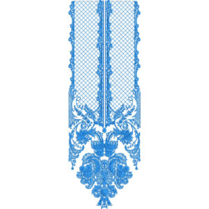 Elegant Blue Floral Lattice Panel Neckline Embroidery Design