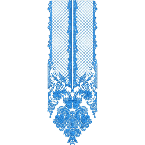 Elegant Blue Floral Lattice Panel Neckline Embroidery Design