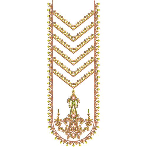 Elegant Chevron Floral Border Neckline Embroidery Design