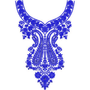 Elegant Blue Paisley Floral Ornamental Neckline Embroidery Design