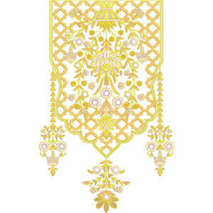 Elegant Golden Floral Lattice Panel Neckline Embroidery Design