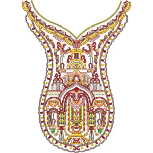 Elegant Ornamental Architectural V-Neckline Embroidery Design