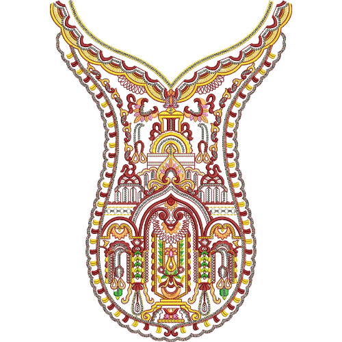 Elegant Ornamental Architectural V-Neckline Embroidery Design