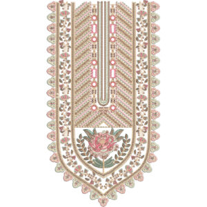 Elegant Floral Chevron Panel Neckline Embroidery Design