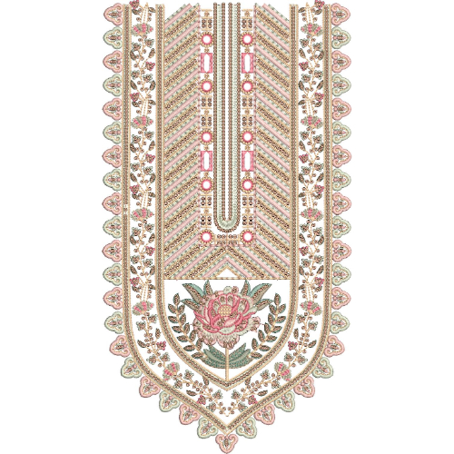 Elegant Floral Chevron Panel Neckline Embroidery Design