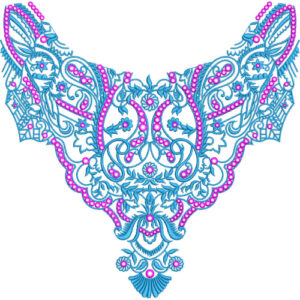 Elegant Turquoise Paisley Floral Neckline Embroidery Design