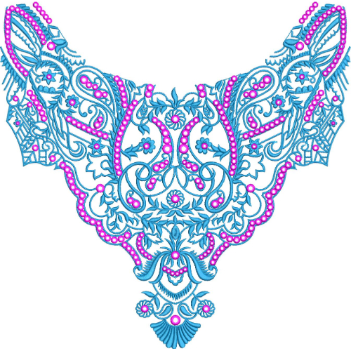 Elegant Turquoise Paisley Floral Neckline Embroidery Design