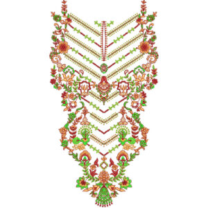 Elegant Floral Chevron Neckline Embroidery Design