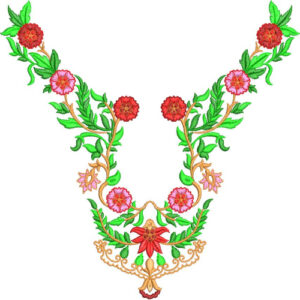 Elegant Floral V-Neck Embroidery Design