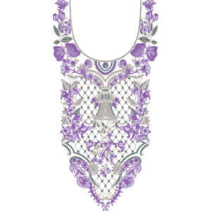 Elegant Purple Floral Lattice Neckline Embroidery Design