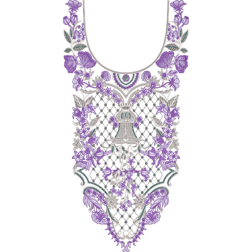 Elegant Purple Floral Lattice Neckline Embroidery Design