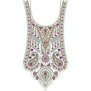 Elegant Paisley Floral Teardrop Neckline Embroidery Design