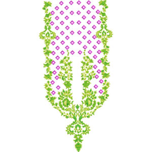 Elegant Green Floral Lattice Neckline Embroidery Design