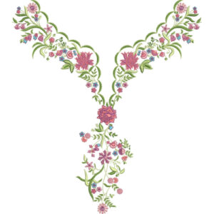 Elegant Pink Floral V-Neck Embroidery Design