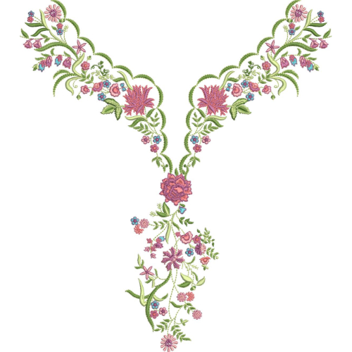 Elegant Pink Floral V-Neck Embroidery Design
