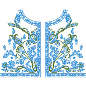 Elegant Blue Paisley Floral Split Neckline Embroidery Design