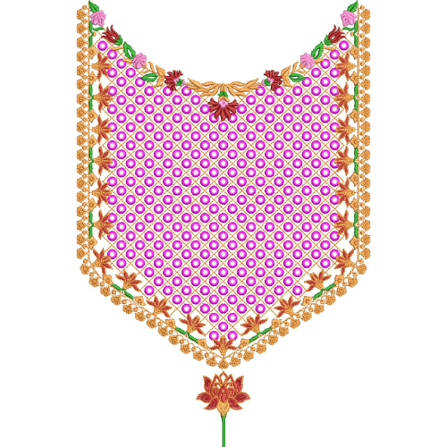 Elegant Pink Diamond Lattice Floral Neckline Embroidery Design