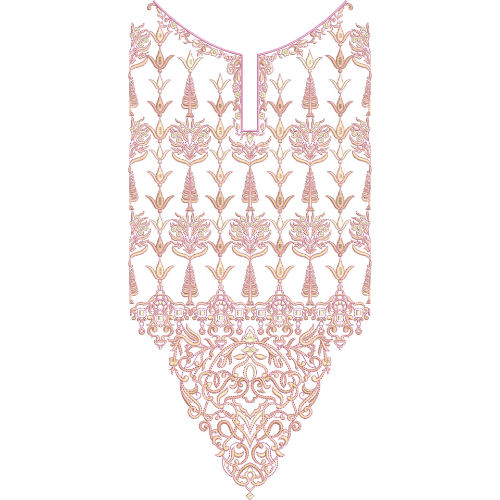 Elegant Pink Ornamental Floral Neckline Embroidery Design