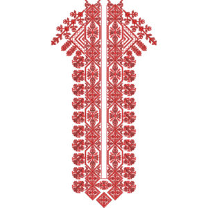 Elegant Red Geometric Floral Placket Neckline Embroidery Design