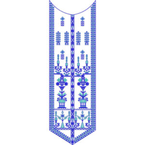 Elegant Blue Floral Geometric Neckline Panel Embroidery Design