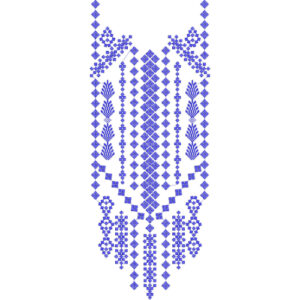 Elegant Blue Geometric Diamond Lattice Neckline Embroidery Design