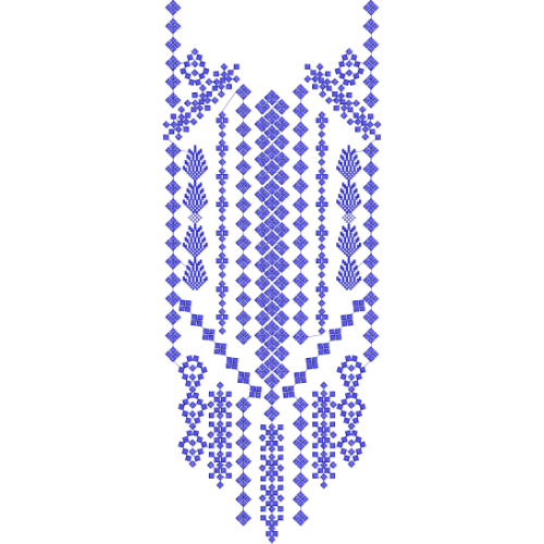 Elegant Blue Geometric Diamond Lattice Neckline Embroidery Design