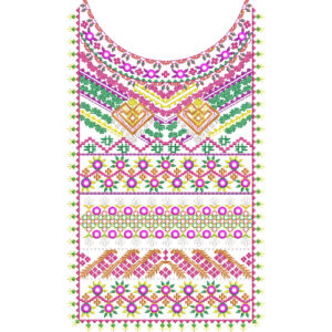 Elegant Multicolor Geometric Floral Neckline Embroidery Design