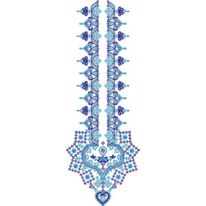 Elegant Blue Floral Heart Pendant Neckline Embroidery Design
