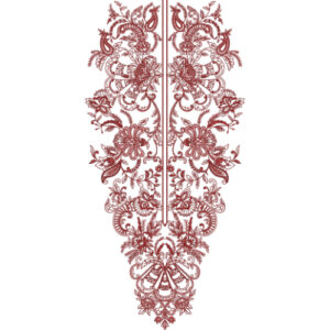 Elegant Burgundy Floral Scrollwork Neckline Embroidery Design