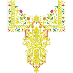 Elegant Yellow Floral Scrollwork Neckline Embroidery Design