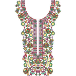 Elegant Multicolor Floral Geometric Neckline Embroidery Design