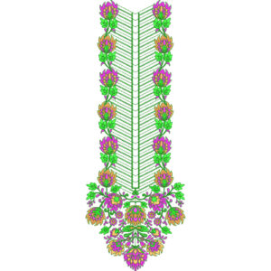 Elegant Green and Magenta Floral V Neckline Embroidery Design